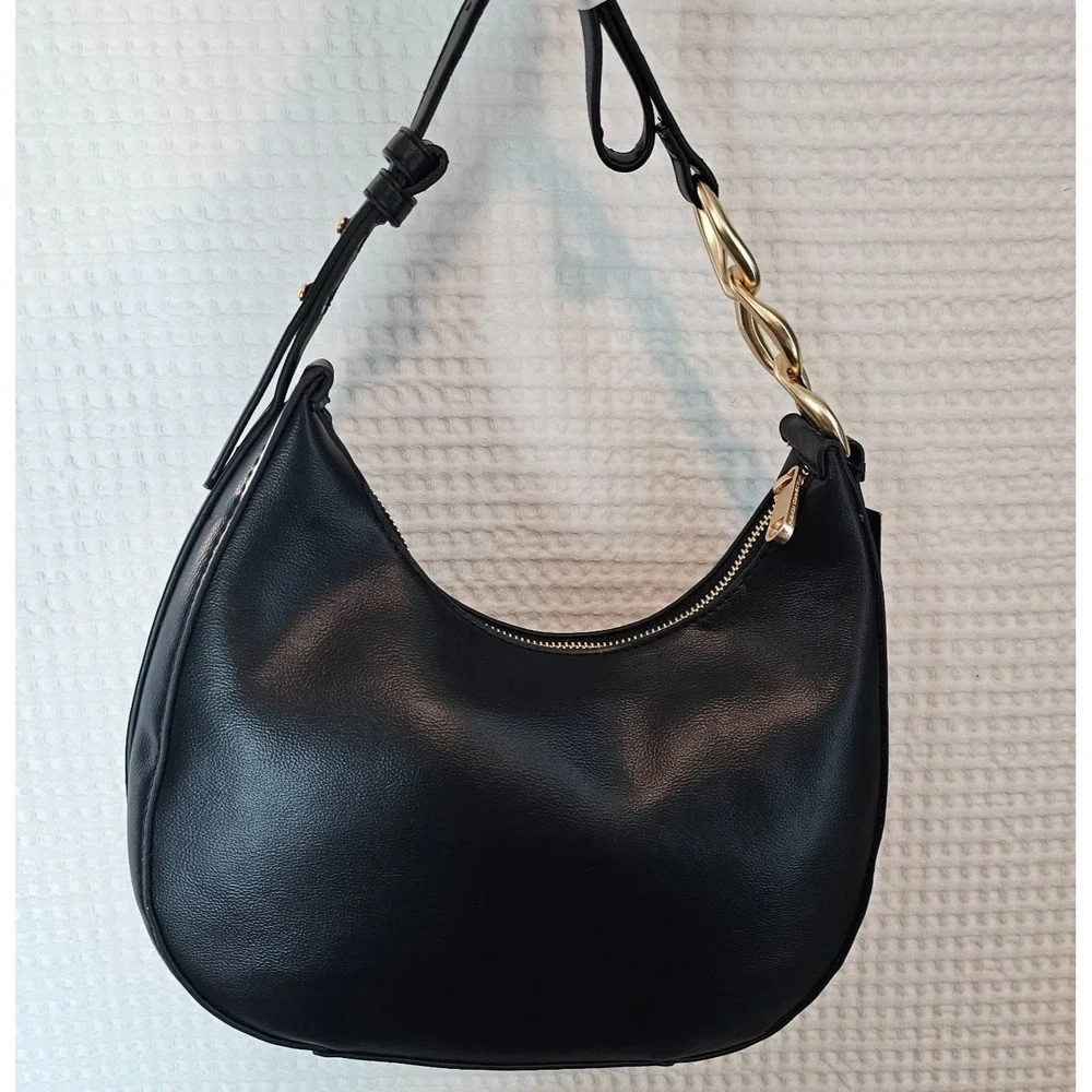 French Connection Moritz Hobo Bag Womens Black Smooth Zip Purse Shoulder